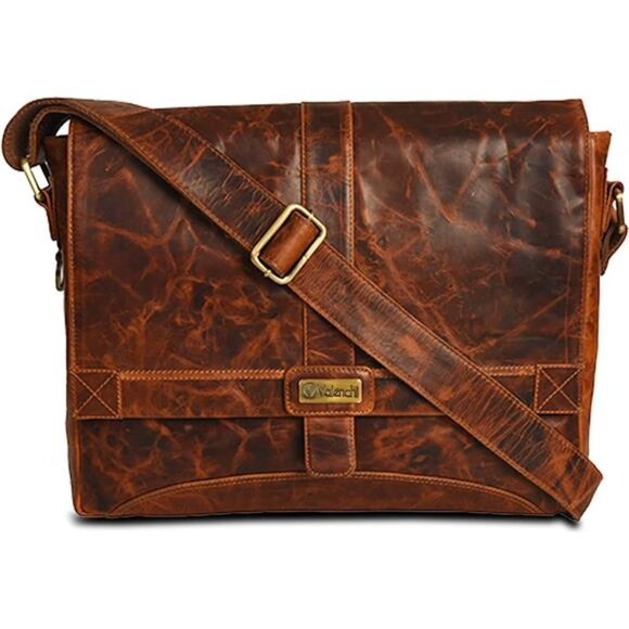 Genuine Leather Messenger Bag for Men and Women - 14 inch Laptop Bag for College